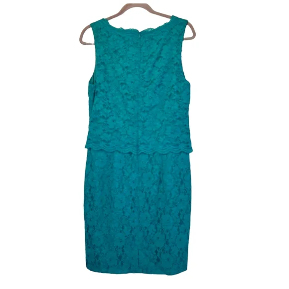 Lauren Ralph Lauren Turquoise Lace Overlay Sleeveless V Neck Dress Size 12 - Picture 2 of 7